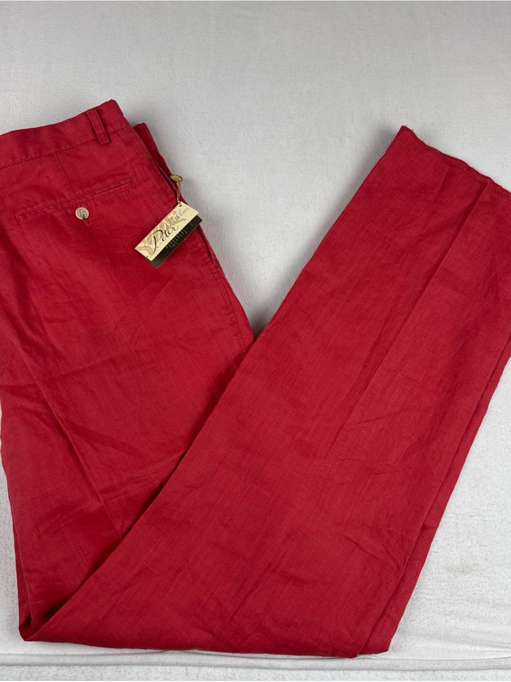 New! Peter Millar Stonewashed Linen Men Salmon Pants Sz 38 Unhemmed Coastal
